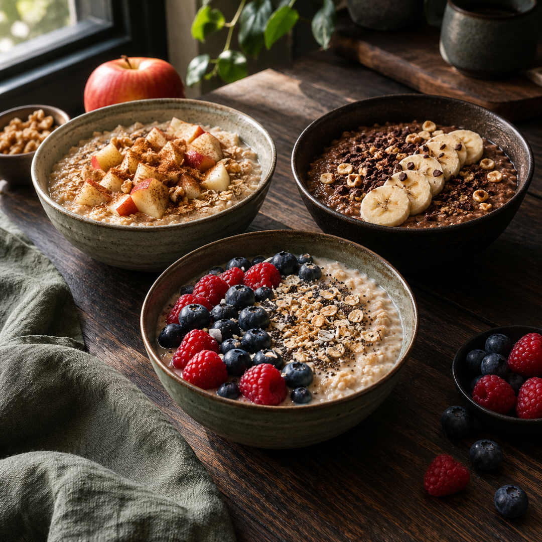 Eén ontbijt, drie fruitcombinaties voor je protein oats